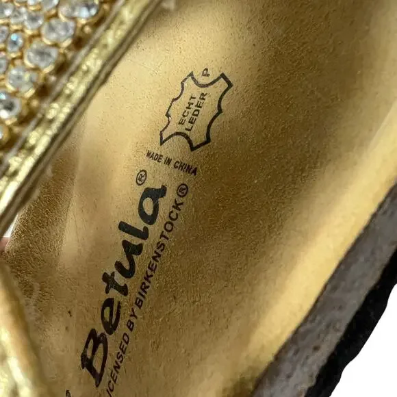 Birkenstock Betula Sandals Gold Rhinestone Leather Ankle Strap Women's 39 Shoes - Picture 3 of 10